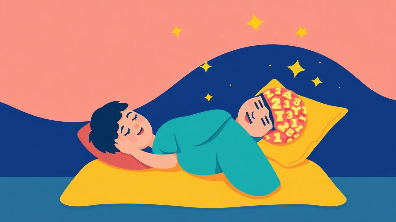 Student sleeping peacefully with symbols of memories being consolidated